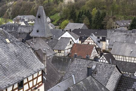 Medieval slate roof houses in the city of Herrstein, Hunsrueck, Germany, Rhineland-Palatinateの写真素材