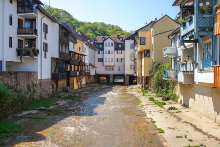 Creek mouth of Ellerbach and view of the old city of Bad Kreuznach Germany Rhineland-Palatinateの写真素材