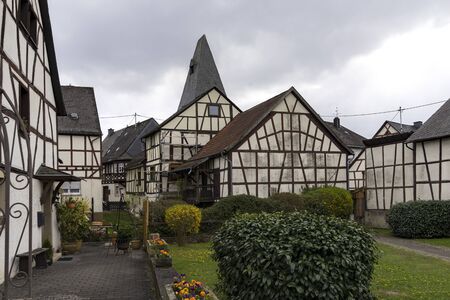 Medieval half-timbered houses in the city of Herrstein, Hunsrueck, Germany, Rhineland-Palatinateの写真素材