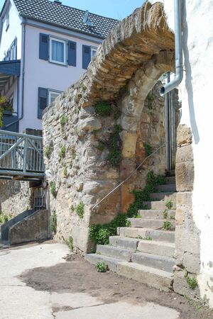 Creek mouth of Ellerbach and view of the old city of Bad Kreuznach Germany Rhineland-Palatinateの写真素材