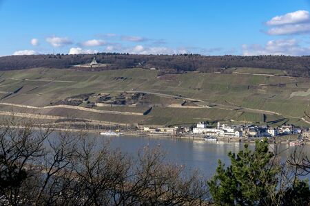 View of the Rhine above Bingen from the Rochus Chapel, Rhinland Palatinate / Hesse, Germanyの写真素材
