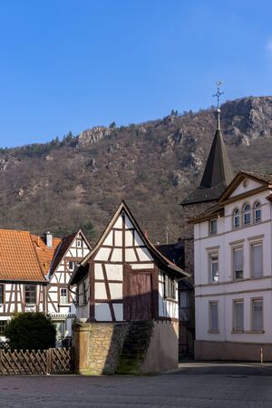 View of Bad Kreuznach, Bad Muenster am Stein Ebernburg. Zehntscheune from 1560.の写真素材