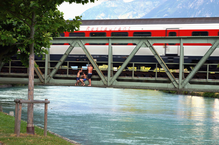Interlaken Switzerland dangerous game in the trainの写真素材