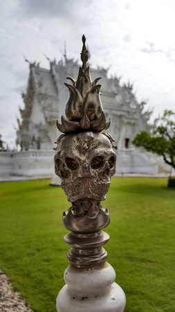 exterior decoration white temple chiang rai thailandの写真素材