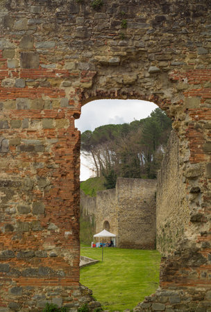 Walls of Arezzo medieval in the old cityの写真素材