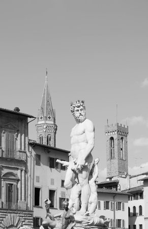 Statue of Triton in Piazza della Signoria in Florence Tuscany Italyの写真素材