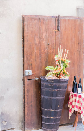 three bottles of red wine of Montalcino, Tuscanyの写真素材