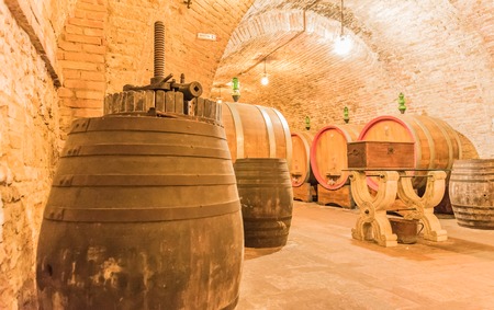 the cellar of wine Nobile di Montepulciano, Tuscany, Sienaのeditorial素材