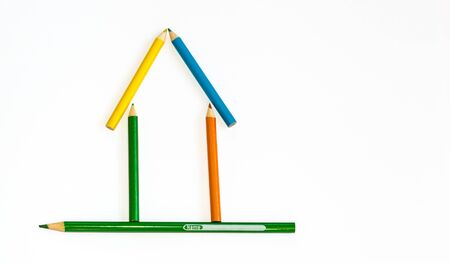 Colour pencils isolated on white background close upの写真素材