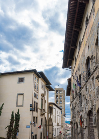 The Old town of Arezzo with the view of the steeple of the Church of Pieveの写真素材