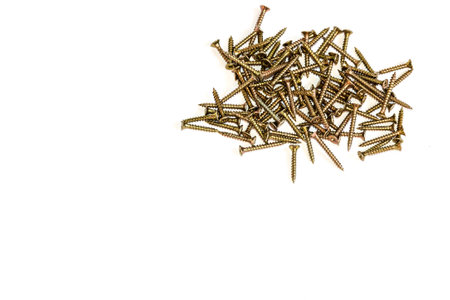 group of steel screws on white background to screw any materialの写真素材