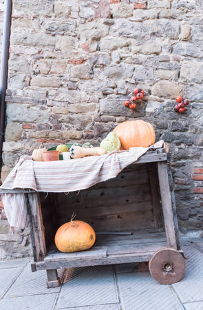 The wooden cart with fruit on display, Tuscany - Italyの写真素材