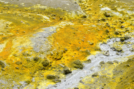 Volcanic sulphur on White Island, New Zealandの写真素材