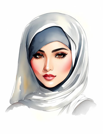 Muslim woman watercolor paintingのイラスト素材