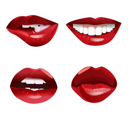 Collection of glossy woman red lipsのイラスト素材