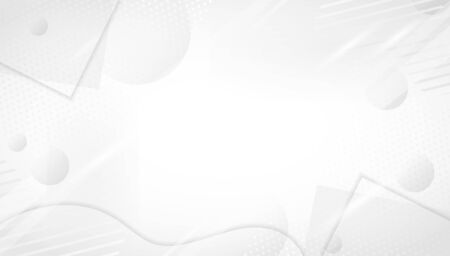 Modern background with grey abstract geometric shapes. Creative banner template decorated by squares, circles, stripes, dots and curves or waves. Flat monochrome vector illustration for backdrop.のイラスト素材