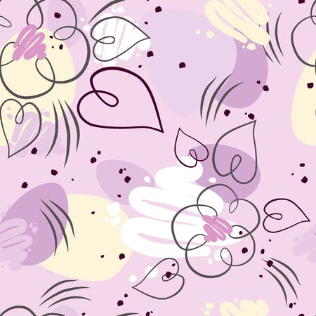 Cute purple abstract seamless pattern with flowers.のイラスト素材