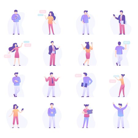 Set of business people and speech bubblesのイラスト素材