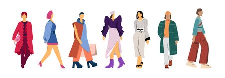 Set of cartoon fashion models clothes presentation vector flat illustrationのイラスト素材