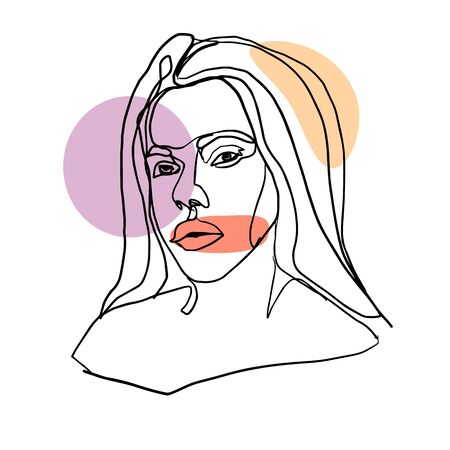 The abstract face of a beautiful girl is drawn by a continuous line.のイラスト素材