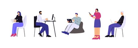 People working with modern digital device set vector flat illustrationのイラスト素材