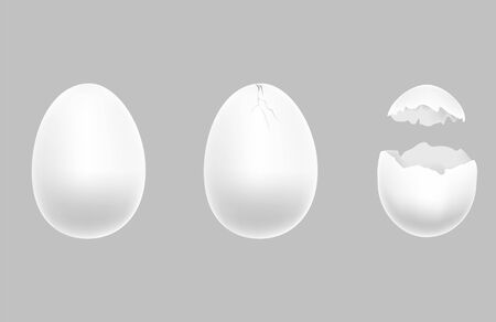 3 egg steps: whole, cracked, broken.のイラスト素材