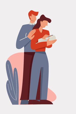 Hugging mother and father holding cute newborn baby enjoying parenthood vector flat illustrationのイラスト素材
