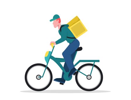 Food service delivery man ride on bicycle side view isolated on whiteのイラスト素材