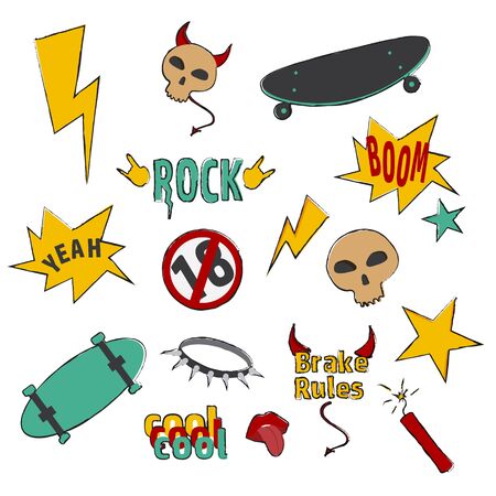 Set of hand drawn cool doodle elements vector illustration isolated on white backgroundのイラスト素材