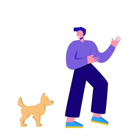 Character man is afraid of a dog.のイラスト素材