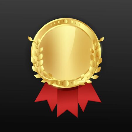 Gold medal award with wreath and ribbon.のイラスト素材