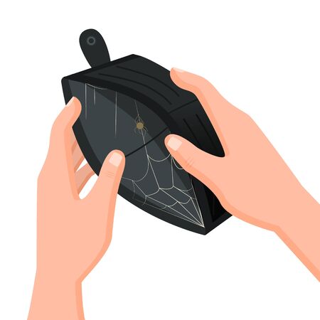 Human hands holding empty wallet with web inside isolated on white backgroundのイラスト素材