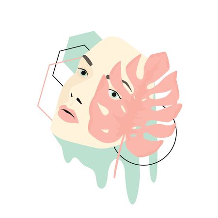 Woman face mask pastel minimalist art collage vector graphic illustrationのイラスト素材