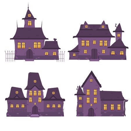 Set of various purple haunted house vector graphic illustrationのイラスト素材