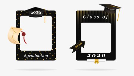 Two black graduation frame for party photo booth props vector graphic illustrationのイラスト素材