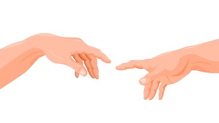 Adam and God touching hands fingers vector graphic cartoon illustrationのイラスト素材