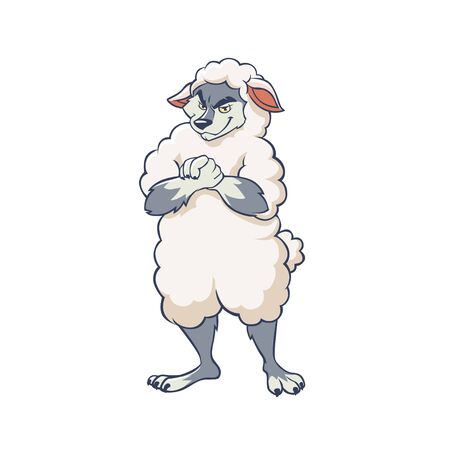 Cartoon cunning wolf wearing sheep clothing vector graphic illustrationのイラスト素材