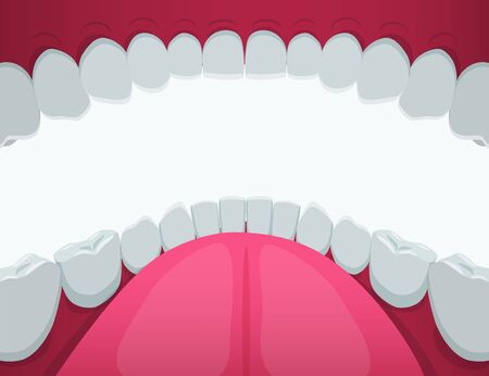 Cartoon human mouth white teeth view inside vector graphic illustrationのイラスト素材