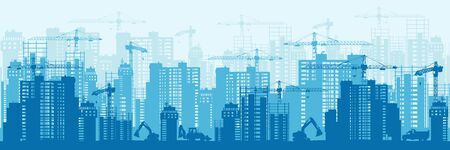 Detailed silhouette of colorful development urban background horizontal bannerのイラスト素材