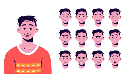 Constructor of cartoon male character with different face emotions isolated on white backgroundのイラスト素材