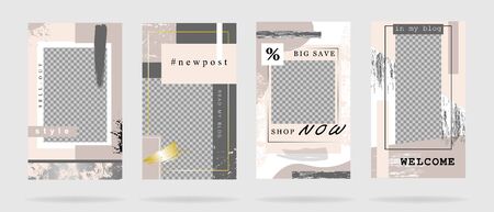 Set of story monochrome art template with place for text and copy space vector flat illustrationのイラスト素材