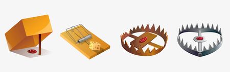 Set of various cartoon animal trap isolated on white backgroundのイラスト素材