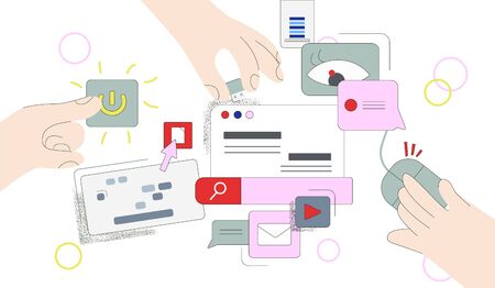 Abstract cartoon male hands use internet files concept vector flat illustrationのイラスト素材