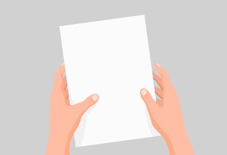 Cartoon human hands hold clear paper sheet template vector graphic illustrationのイラスト素材