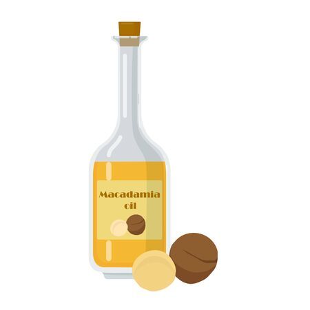 Bottle with macadamia oil and nuts on white background.のイラスト素材
