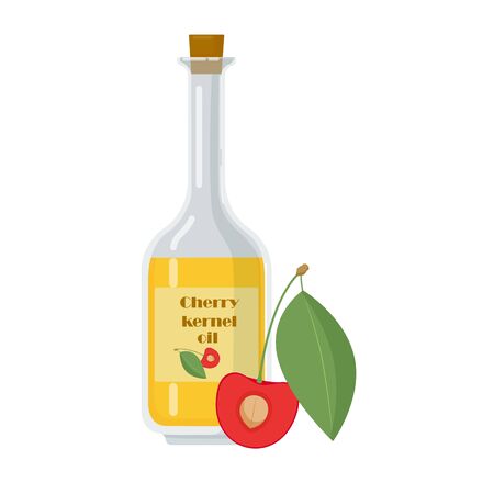 Bottle with cherry kernel oil on white background.のイラスト素材