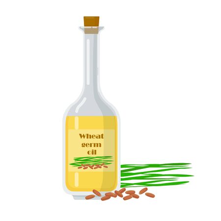 Wheat germ oil in glass bottle with natural ingredient.のイラスト素材