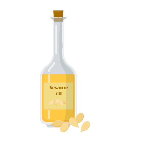 Sesame oil in glass bottle with seeds.のイラスト素材