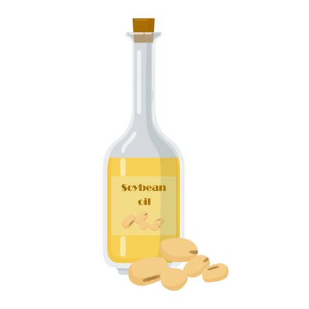 Soybean oil in glass packaging flat.のイラスト素材