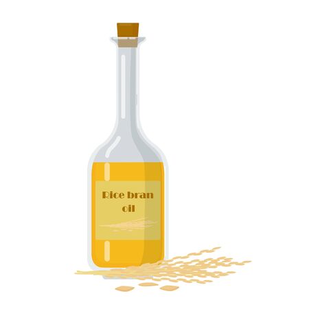 Bottle with rice bran oil and stalks vector illustration.のイラスト素材